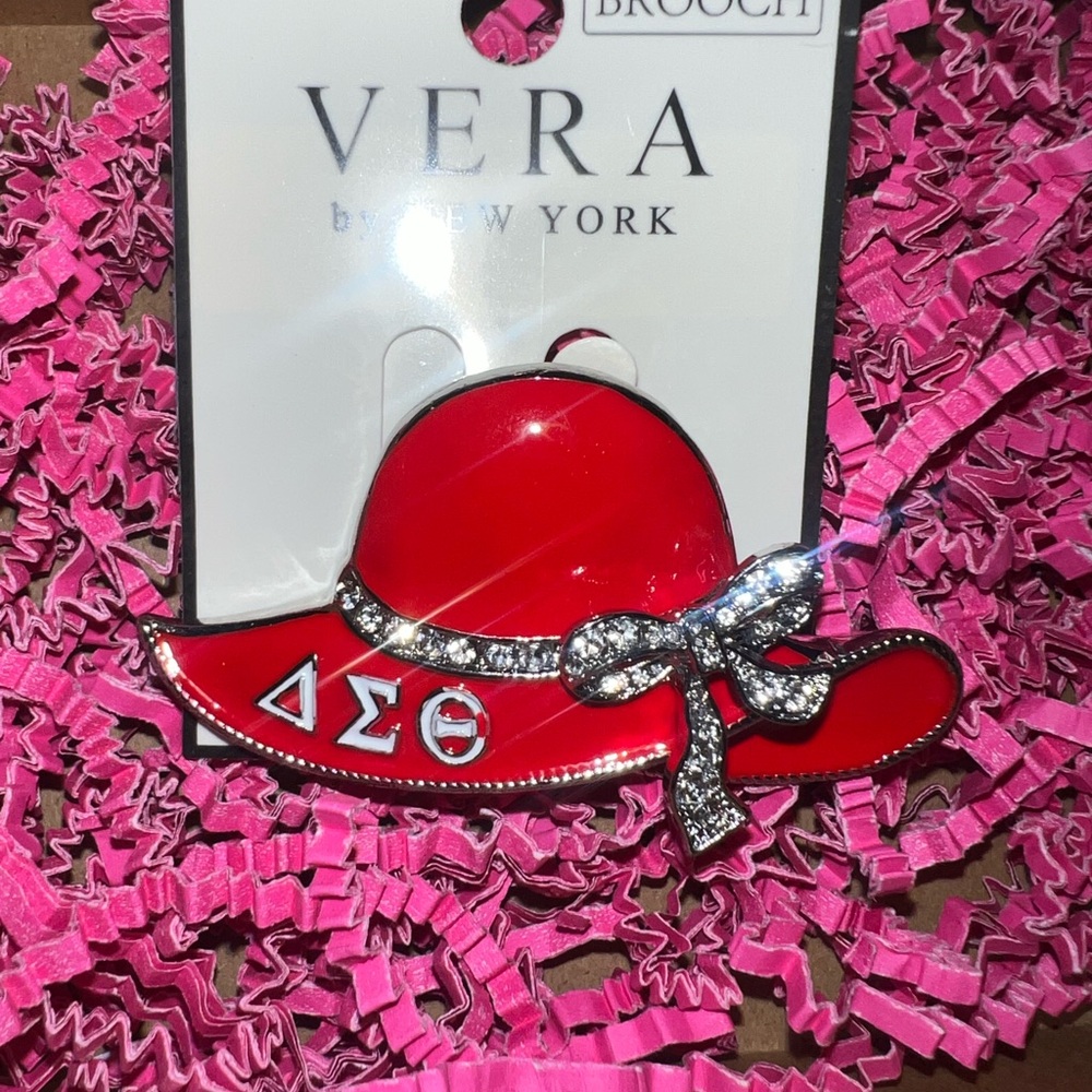 Vera New York Red Hat Brooch